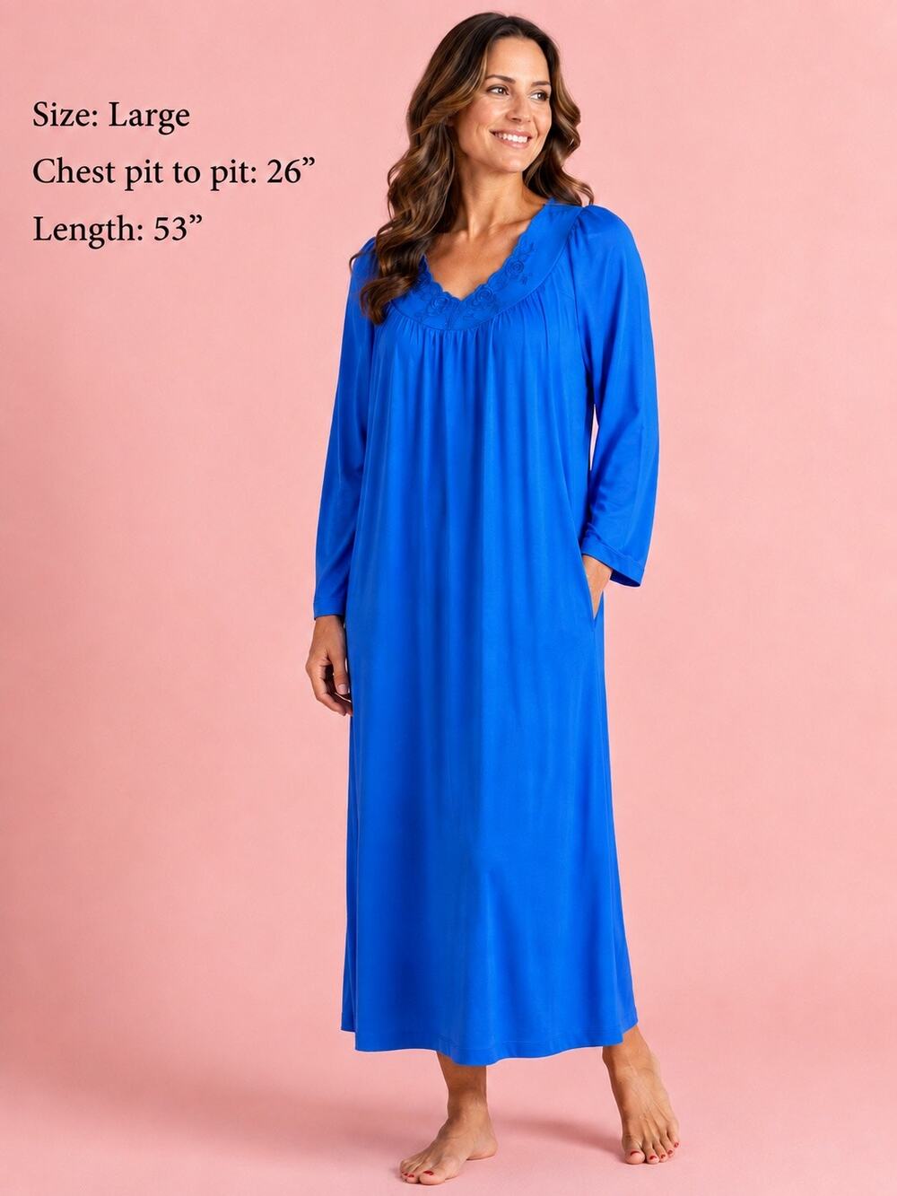 Large Blue National Shadowline nightgown Floral Embroidery